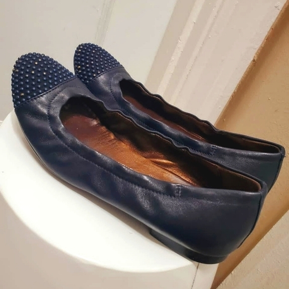 AGL Ballet Flats Womens Leather Metal Studs Cap Toe shoe 🌴 - Picture 7 of 11